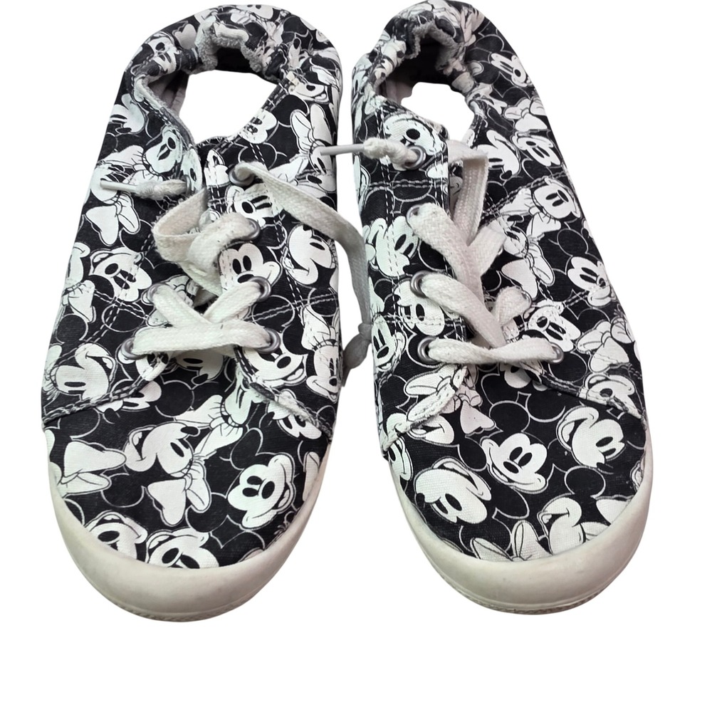 Disney Mickey Mouse Womens 11WW Slip On Sneakers Black White Character Print S1